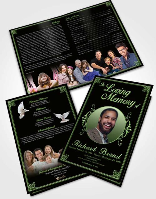 Bifold Order Of Service Obituary Template Brochure Spring Class Dark