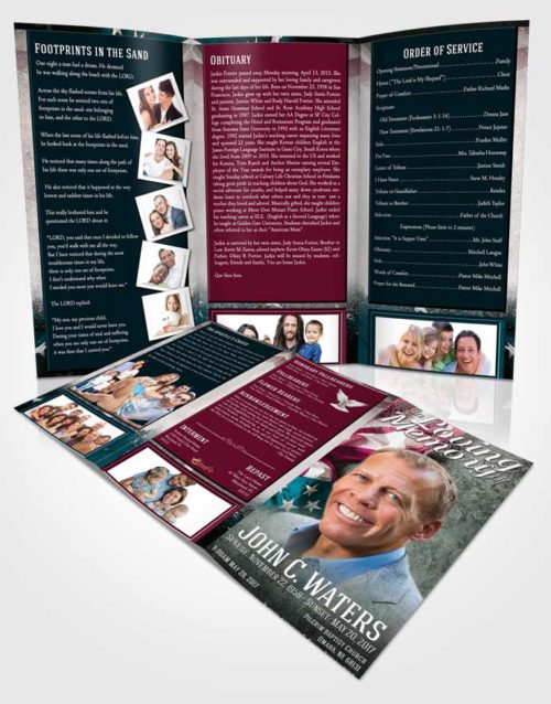 Obituary Template Trifold Brochure Gentle Stars and Stripes