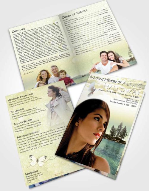 Bifold Order Of Service Obituary Template Brochure At Dusk Coral Waters