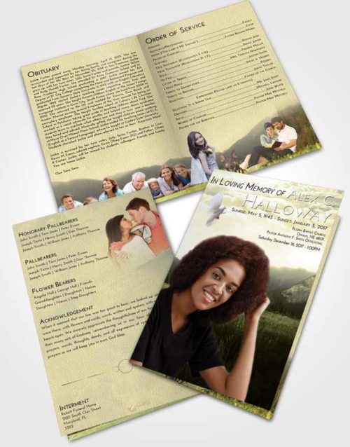 Bifold Order Of Service Obituary Template Brochure At Dusk Graceful Mountains