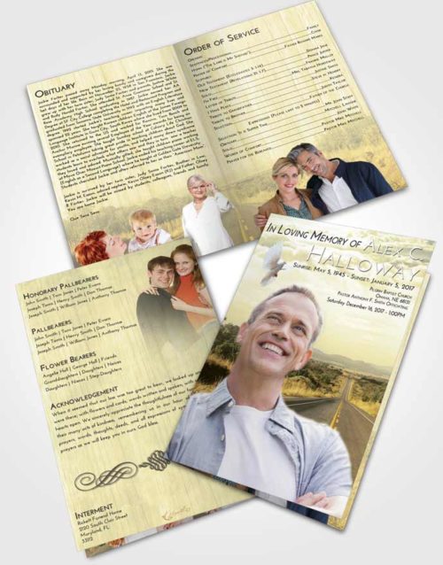 Bifold Order Of Service Obituary Template Brochure At Dusk Highway Cruise