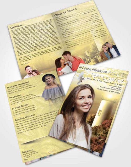 Bifold Order Of Service Obituary Template Brochure At Dusk Lighthouse Mystery