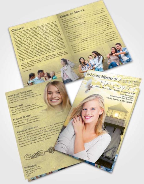 Bifold Order Of Service Obituary Template Brochure At Dusk Lighthouse Surprise