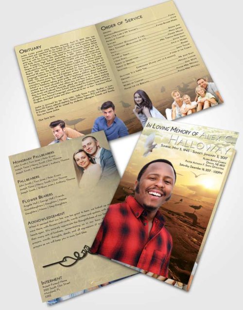 Bifold Order Of Service Obituary Template Brochure At Dusk Natural Beach