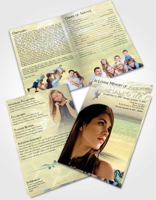 Bifold Order Of Service Obituary Template Brochure At Dusk Ocean Ripples