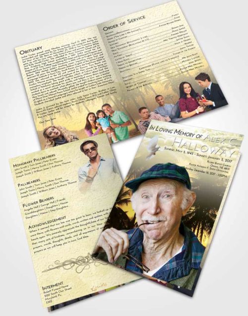 Bifold Order Of Service Obituary Template Brochure At Dusk Palm Paradise
