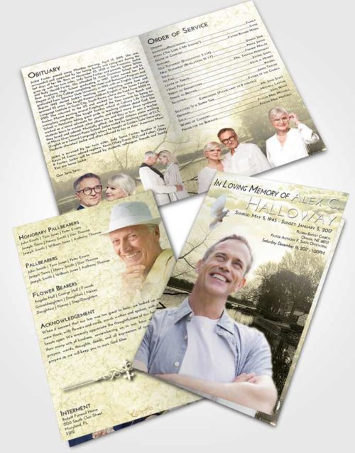 Bifold Order Of Service Obituary Template Brochure At Dusk River Reflection