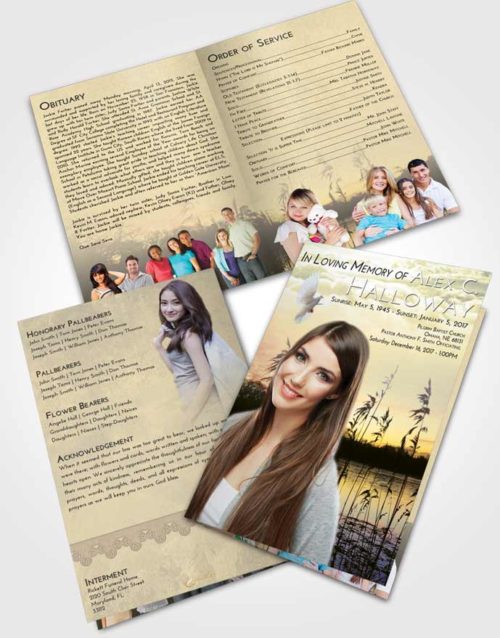Bifold Order Of Service Obituary Template Brochure At Dusk Serenity Lake