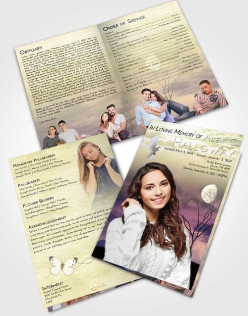 Bifold Order Of Service Obituary Template Brochure At Dusk Soft Moonlight