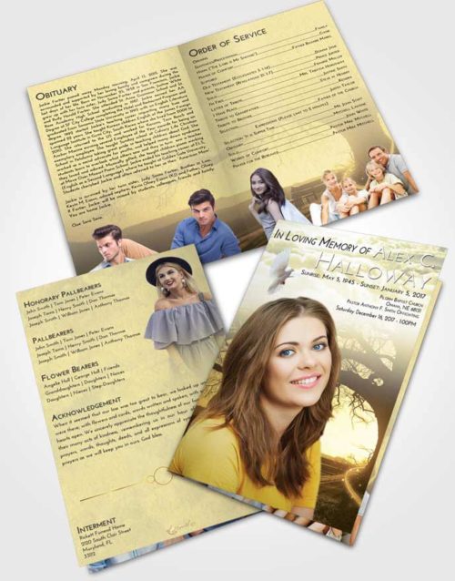 Bifold Order Of Service Obituary Template Brochure At Dusk Tree Serenity