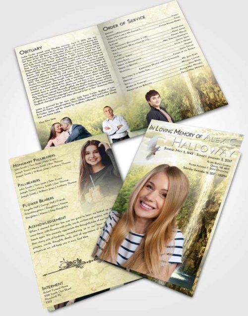 Bifold Order Of Service Obituary Template Brochure At Dusk Waterfall Happiness