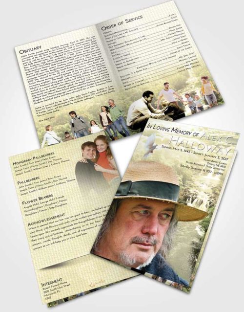 Bifold Order Of Service Obituary Template Brochure At Dusk Waterfall Liberty