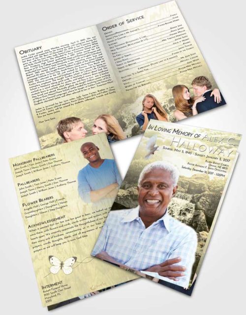Bifold Order Of Service Obituary Template Brochure At Dusk Waterfall Masterpiece