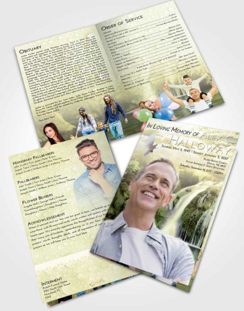 Bifold Order Of Service Obituary Template Brochure At Dusk Waterfall Paradise