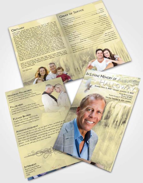 Bifold Order Of Service Obituary Template Brochure At Dusk Waterfall Tranquility
