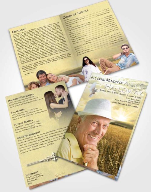 Bifold Order Of Service Obituary Template Brochure At Dusk Wheat Fields