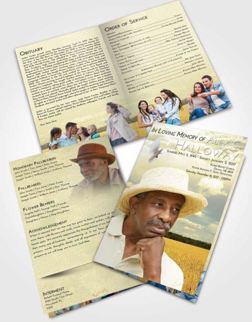 Bifold Order Of Service Obituary Template Brochure At Dusk Wheat Serenity