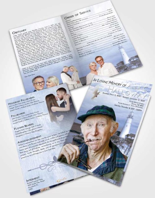 Bifold Order Of Service Obituary Template Brochure Coral Reef Lighthouse Journey