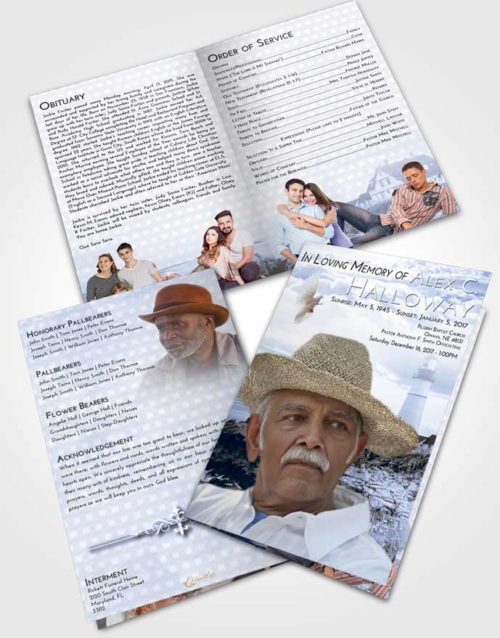 Bifold Order Of Service Obituary Template Brochure Coral Reef  Lighthouse Secret