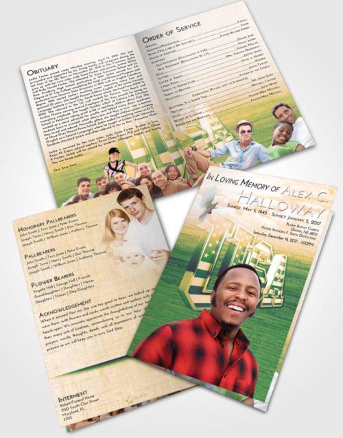 Bifold Order Of Service Obituary Template Brochure Emerald Serenity USA