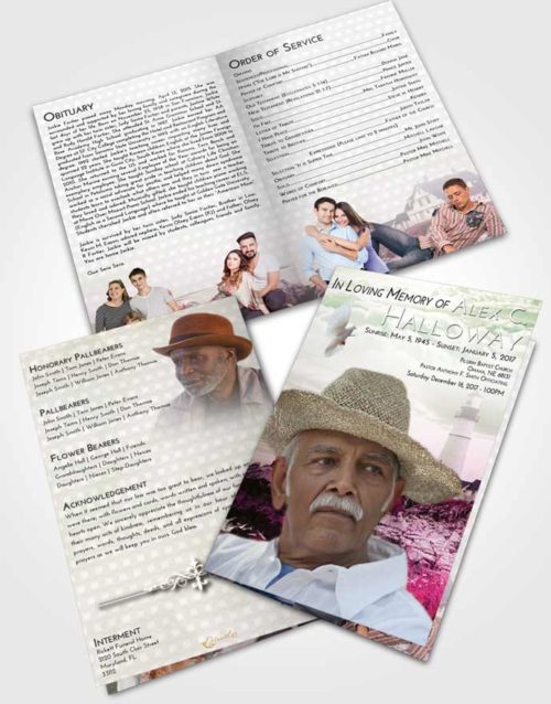 Bifold Order Of Service Obituary Template Brochure Emerald Sunrise Lighthouse Secret