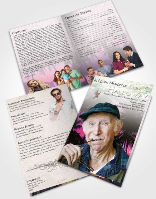 Bifold Order Of Service Obituary Template Brochure Emerald Sunrise Palm Paradise