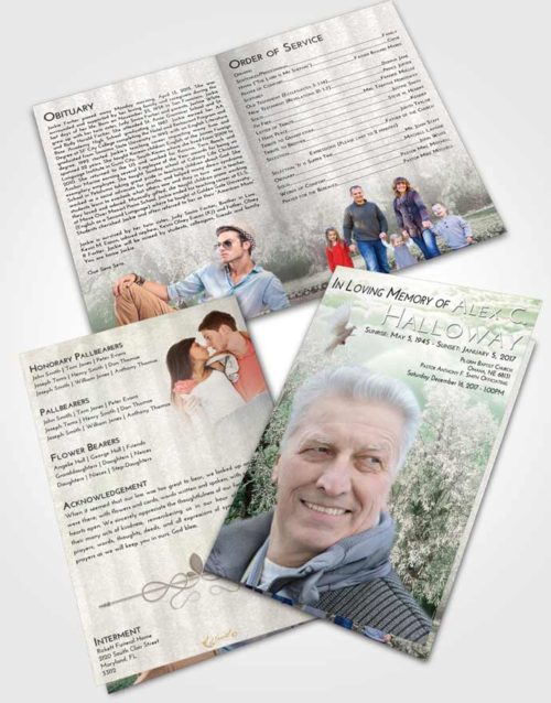Bifold Order Of Service Obituary Template Brochure Emerald Sunrise Snowy Love