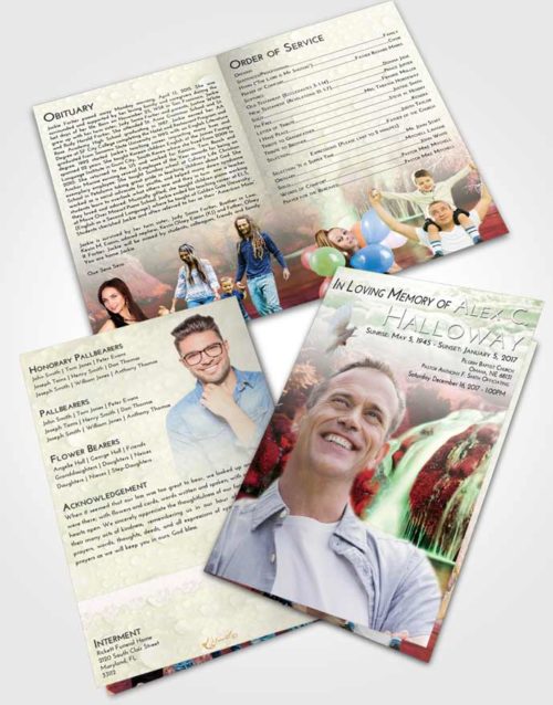 Bifold Order Of Service Obituary Template Brochure Emerald Waterfall Paradise