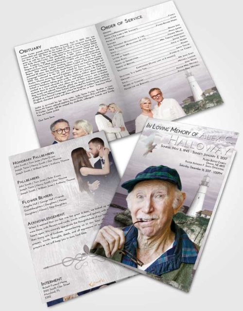 Bifold Order Of Service Obituary Template Brochure Evening Lighthouse Journey