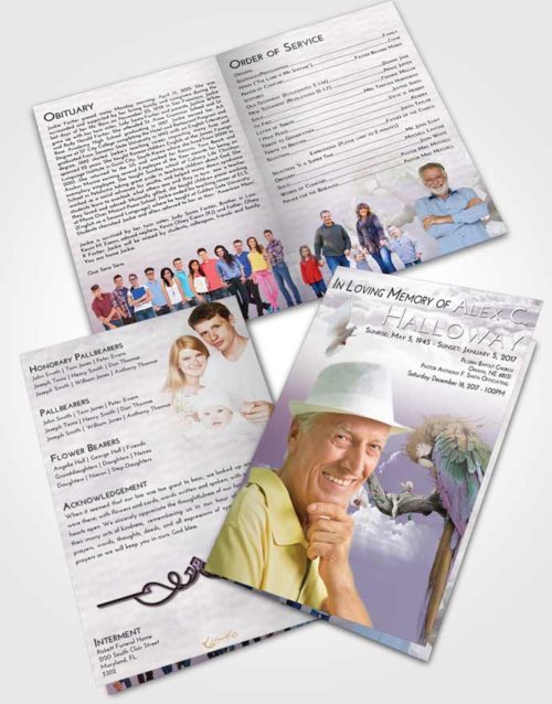 Bifold Order Of Service Obituary Template Brochure Evening Magical Parrot