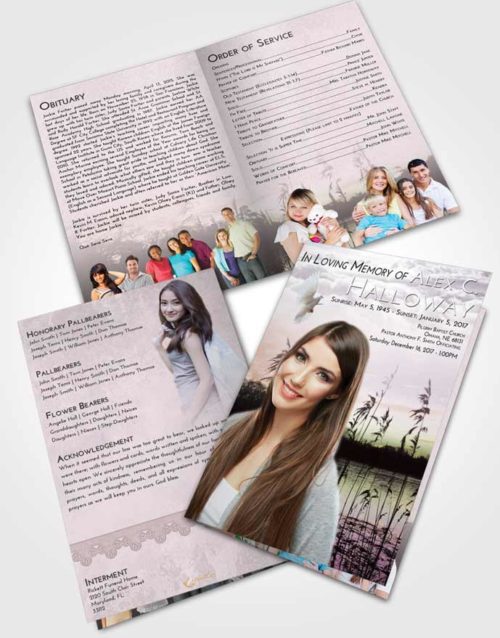 Bifold Order Of Service Obituary Template Brochure Evening Serenity Lake
