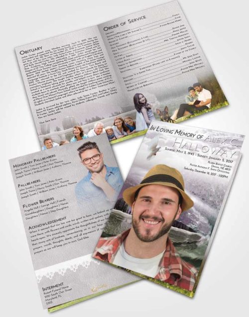 Bifold Order Of Service Obituary Template Brochure Evening Summer Waves
