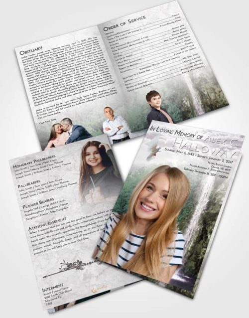 Bifold Order Of Service Obituary Template Brochure Evening Waterfall Happiness