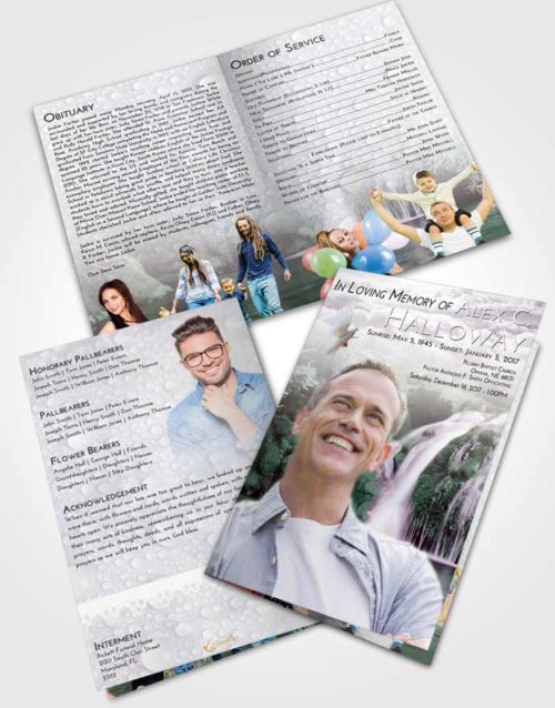 Bifold Order Of Service Obituary Template Brochure Evening Waterfall Paradise