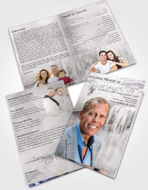 Bifold Order Of Service Obituary Template Brochure Evening Waterfall Tranquility