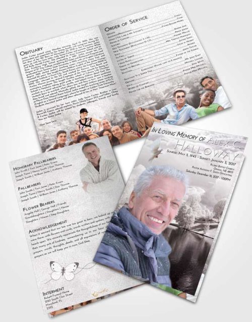 Bifold Order Of Service Obituary Template Brochure Evening White Winter Park