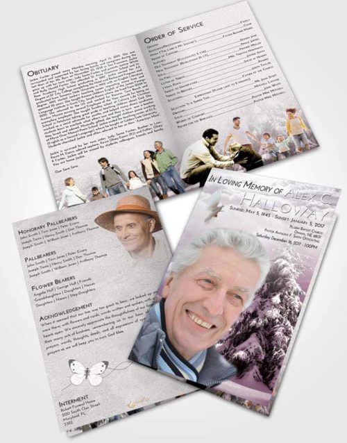 Bifold Order Of Service Obituary Template Brochure Evening Winter Wonderland