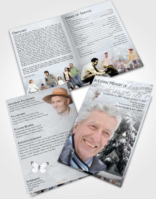 Bifold Order Of Service Obituary Template Brochure Freedom Winter Wonderland