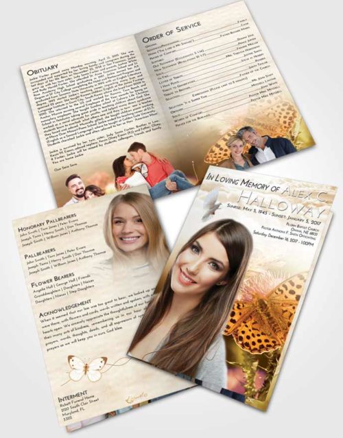 Bifold Order Of Service Obituary Template Brochure Golden Butterfly Peace