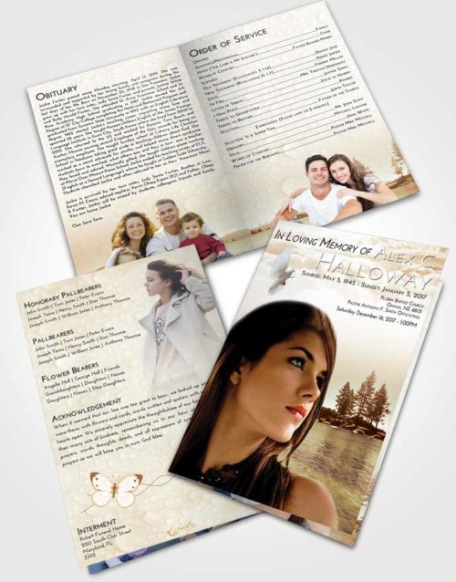 Bifold Order Of Service Obituary Template Brochure Golden Coral Waters