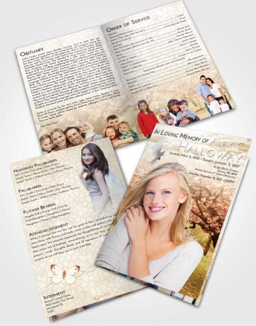 Bifold Order Of Service Obituary Template Brochure Golden Flowering Path