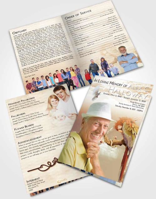Bifold Order Of Service Obituary Template Brochure Golden Magical Parrot