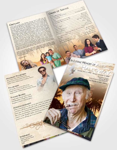 Bifold Order Of Service Obituary Template Brochure Golden Palm Paradise