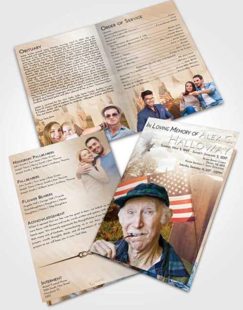 Bifold Order Of Service Obituary Template Brochure Golden Peach American Smile