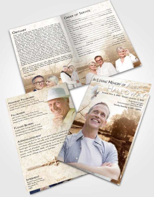 Bifold Order Of Service Obituary Template Brochure Golden River Reflection
