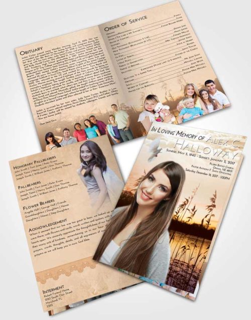 Bifold Order Of Service Obituary Template Brochure Golden Serenity Lake