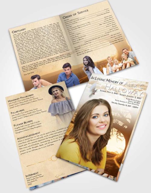 Bifold Order Of Service Obituary Template Brochure Golden Tree Serenity