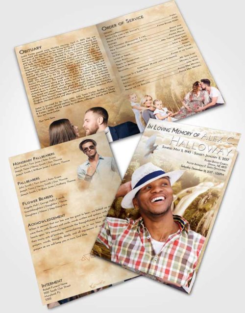 Bifold Order Of Service Obituary Template Brochure Golden Waterfall Clarity