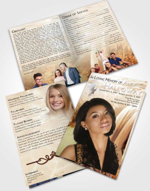Bifold Order Of Service Obituary Template Brochure Golden Waterfall Serenity
