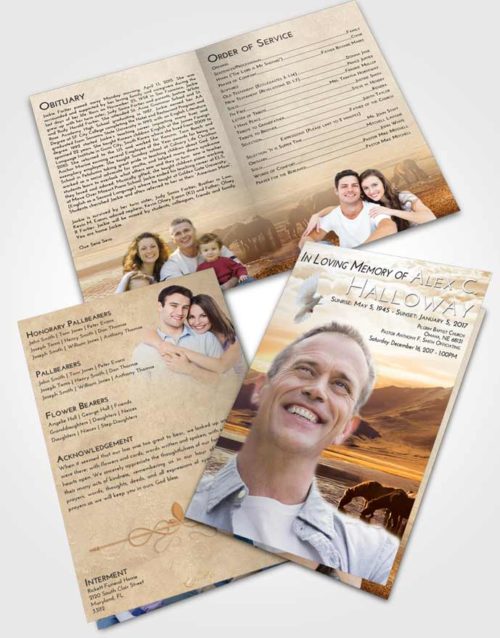 Bifold Order Of Service Obituary Template Brochure Golden Watering Hole